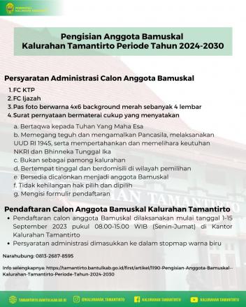 Pengisian Anggota Bamuskal  Kalurahan Tamantirto Periode Tahun 2024-2030
